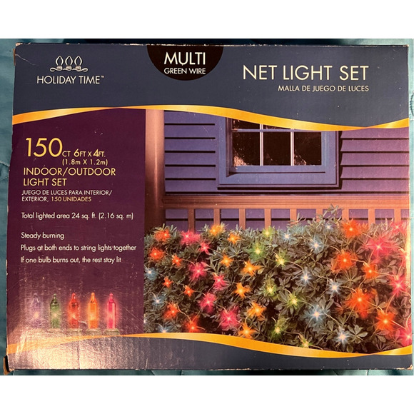NEW Holiday Time 150 Ct Net Light Multi Color Green Wire Indoor Outdoor WORKS - Picture 1 of 5